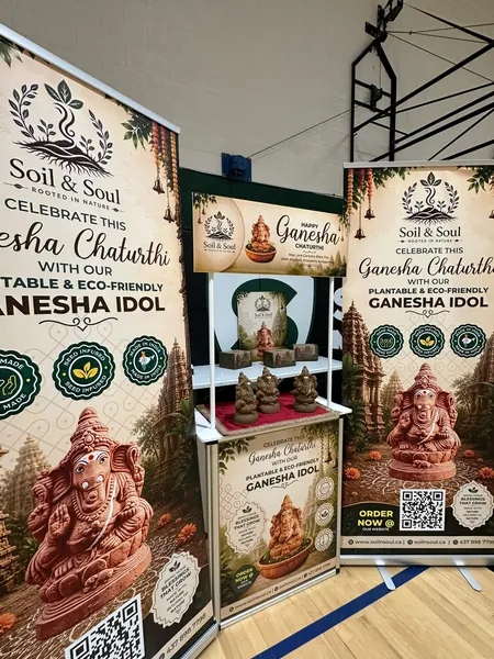 Soil & Soul stall banners advertising plantable and eco-friendly Ganesha idols